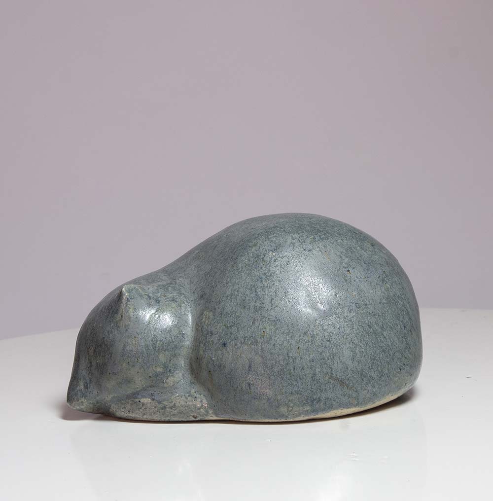 N°69 kleine, zusammengerollte Katze - blau-grün